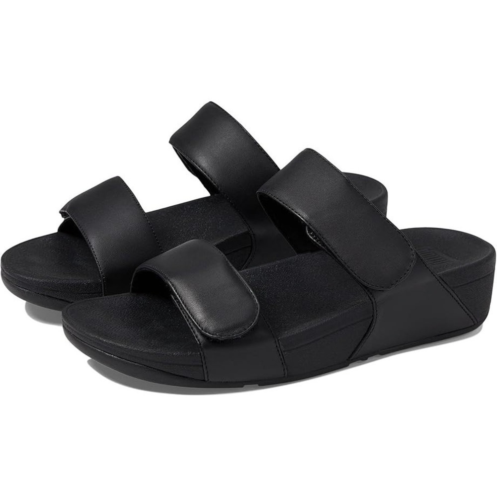 FitFlop™ (Women's 8) Lulu™ Adjustable Leather Slides in All Black - $120